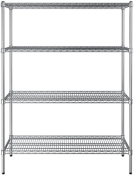 18" x 48" NSF Chrome 4-Shelf Kit with 64" Posts, Heavy Duty Storage Shelving, Wire Shelving Kit, NSF Commercial Storage Rack Unit