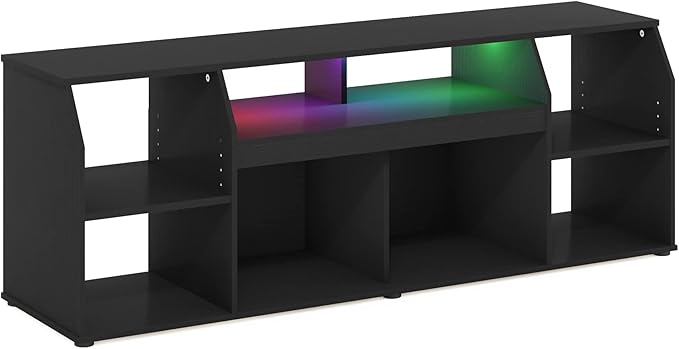 Furinno Jaya TV stand for up to 65 Inch TV, Gaming Enterteinment Center with LED Lights, Living Room Media Console Table, Americano-NeatNest