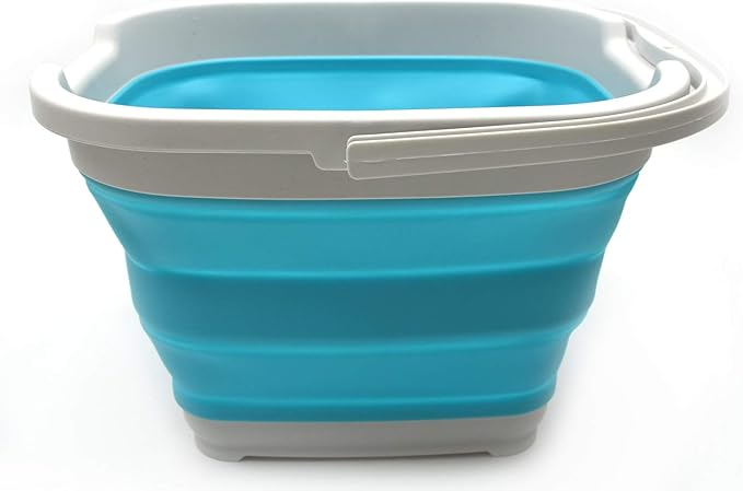 SAMMART 10L (2.6 Gallon) Collapsible Rectangular Handy Bucket (2, Grey/Bright Blue)-NeatNest