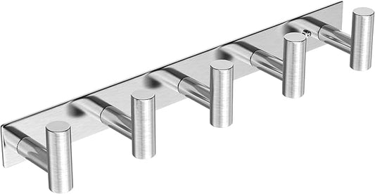 Wall Mounted Coat Rack-5 Hooks, Heavy Duty Stainless Steel Hook Rail for Towel Coat Hat Purse Bag Jacket, Towel Hooks for Entryway Bathroom Kitchen (Silvery 5 Hooks - 1 Pack)-NeatNest