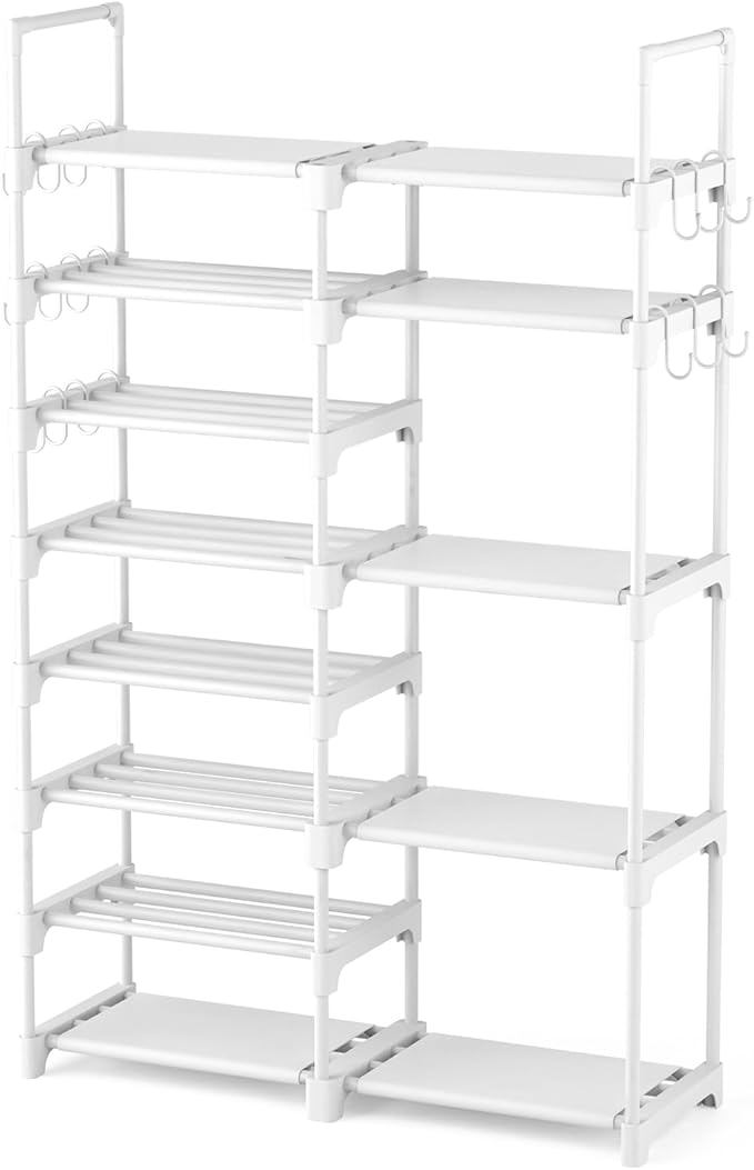 ROJASOP White Shoe Rack, Tall Metal Shoe Rack Organizer for Entryway Closet Garage, 8 Tier Large Shoe Shelf for 26-32 Pairs Boots & Shoes Storage, Space Saving Heavy Duty Shoe Stand-NeatNest