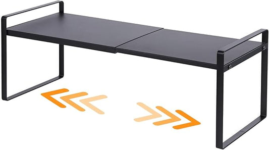Expandable Cabinet Shelf Organizer Riser for Kitchen Pantry Cupboard Under Sink Countertop (black, 8.2’’D * 12.2-21.6’’W * 7.7’’H)-NeatNest