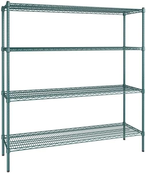 18" x 60" NSF Green Epoxy 4-Shelf Kit with 64" Posts, Heavy Duty Storage Shelving, Wire Shelving Kit, NSF Commercial Storage Rack Unit