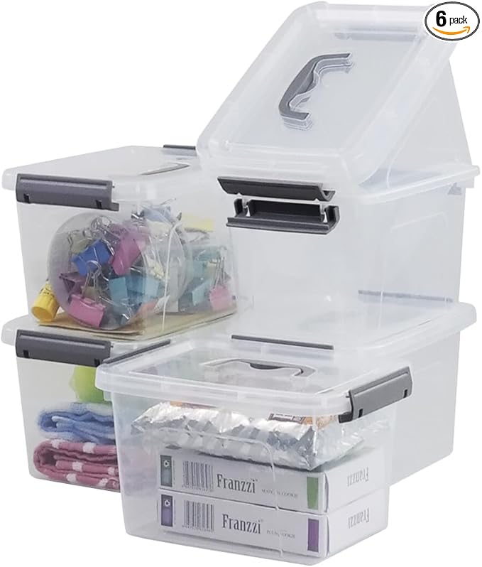 Bringer 6-Pack 5 L Clear Plastic Storage Box, Small Storage Latch Bin-NeatNest