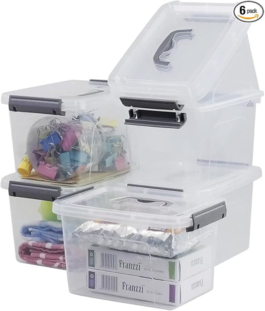 Bringer 6-Pack 5 L Clear Plastic Storage Box, Small Storage Latch Bin-NeatNest