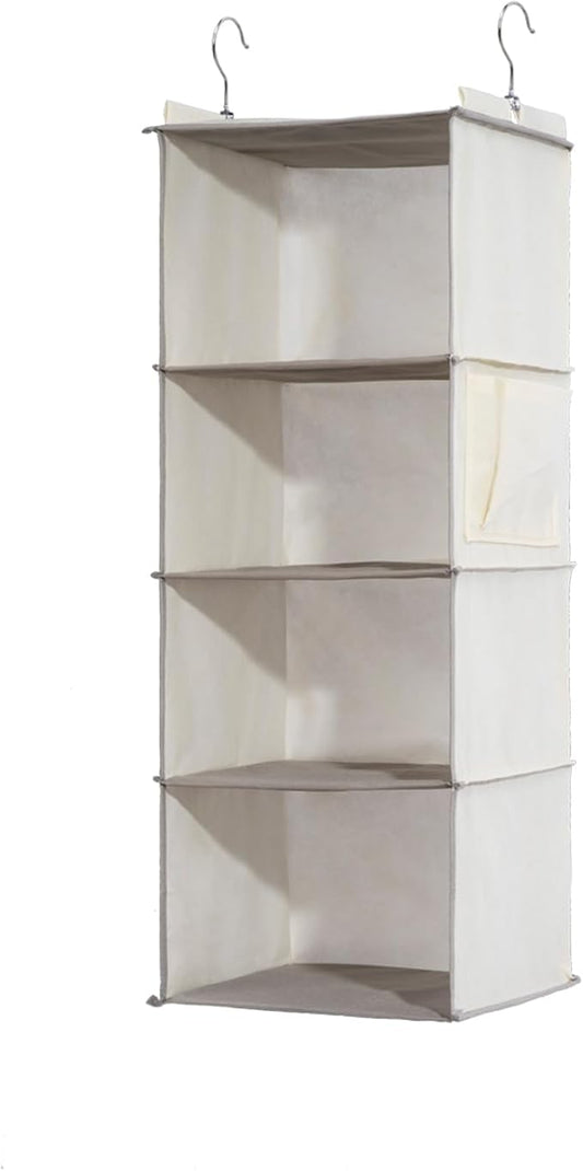 4-Shelf Hanging Closet Organizer and Storage, Collapsible Hanging Shelves for Closet with 2 Side Pockets, Hanging Shoe Organizer to Saving Space,Beige-NeatNest