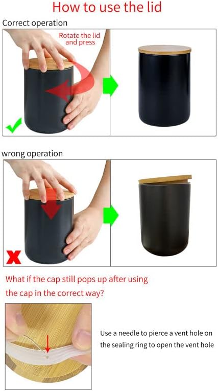 Ceramic Food Storage Jar Canister Modern Design Food Canisters with Airtight Seal Bamboo Lid, Loose Tea Coffee Spice Nuts Snacks Storage Jar Canister (Black 27.05oz/800ml)-NeatNest