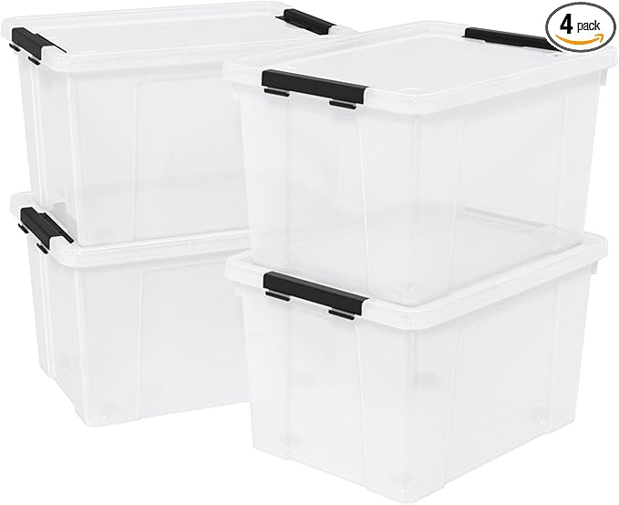 50 Quart Large Storage Box, Clear Plastic Storage Bin with Wheels, 4-Pack