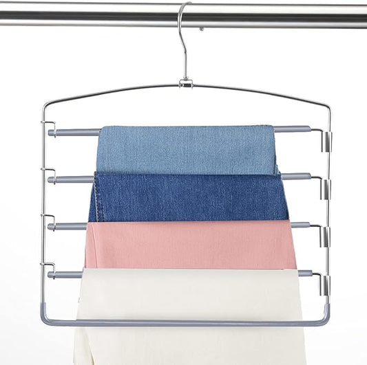 FeeraHozer Pants Hangers Space Saving 3 Pack No Slip 5 Layers Multi Functional Pants Rack Stainless Steel Swing Arm Space Saver Hanger for Trousers Jeans Towels Scarf （Grey）-NeatNest