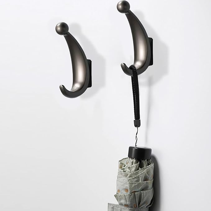 2 Pack Bathroom Towel Hooks, Screw in Metal Robe & Coat Hooks for Wall(Gray)