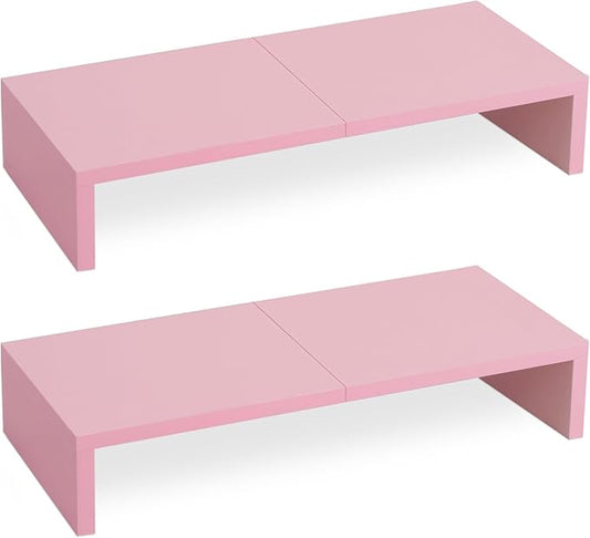 TEAMIX 2 Pack Pink Monitor Riser-20L inch, Cute Monitor Stand for Desk, Wood Sturdy TV/Screen/PC/Printer/Laptop Riser, Computer Shelf with Storage Desktop Organizer for Home Office-NeatNest