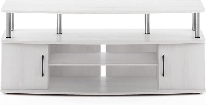Furinno JAYA Large Entertainment Stand for TV Up to 55 Inch, White Oak/Chrome-NeatNest