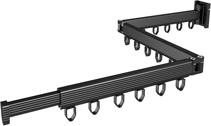 Clothes Drying Rack, Wall Mounted Clothes Hanger Rack Collapsible(Tri-Fold), Space Saver Clothes Rack for Laundry Balcony Mudroom Bedroom,Black
