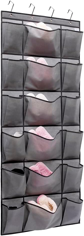 Over The Door Hanging Shoe Rack Organizer with 6 Extra Large and 12 Large Fabric Pockets Shoe Holder for Home Storage (GREY)-NeatNest