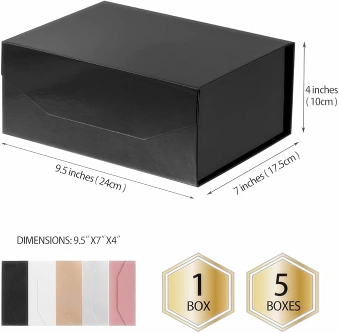1PCS Black Gift Box with Ribbon 9.5x7x4 Inches，Sturdy Gift Box with Lid for Gift Packaging, Foldable Magnetic Closure Storage Boxes, Bridesmaid proposal box, Rectangle Collapsible Box-NeatNest