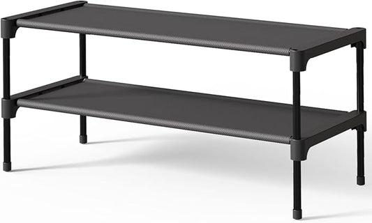 Kitsure Shoe Rack - Non-Woven Shoe Rack Shelf, Shoe Organizer for Closet, Entryway, Garage & Corridor, Stackable Shoe Shelves, Small, Black