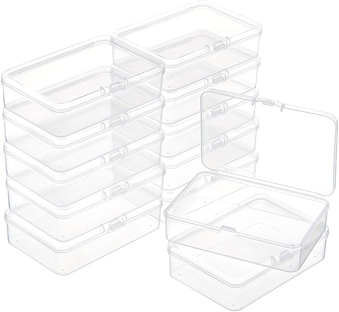 BENECREAT 12 Packs PP Plastic Bead Container Box, 3.7x2.6x1inch Rectangle Storage Organizer Box, Dustproof Case with Hinged Lid for Cards, Beads and Craft Supplies-NeatNest