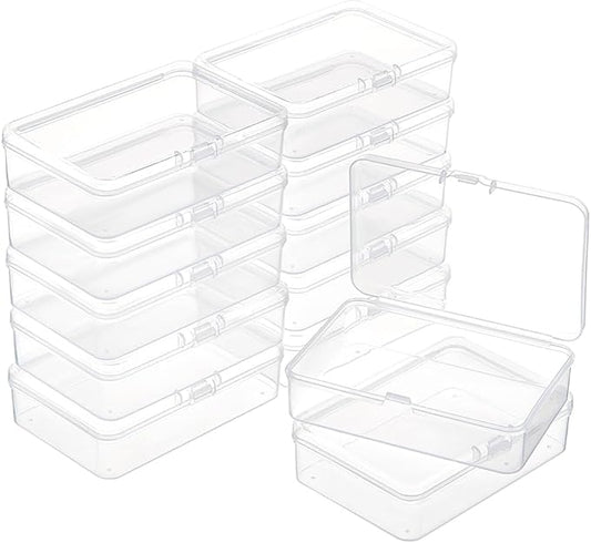 BENECREAT 12 Packs PP Plastic Bead Container Box, 3.7x2.6x1inch Rectangle Storage Organizer Box, Dustproof Case with Hinged Lid for Cards, Beads and Craft Supplies-NeatNest