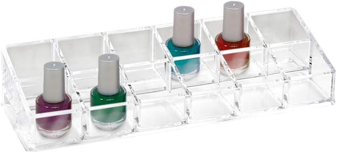 Isaac Jacobs Clear Acrylic 12 Compartment Nail Polish Holder, Organizer for Makeup, Essential Oils, Storage Solution, Rack Display (2 Rows (x6))-NeatNest