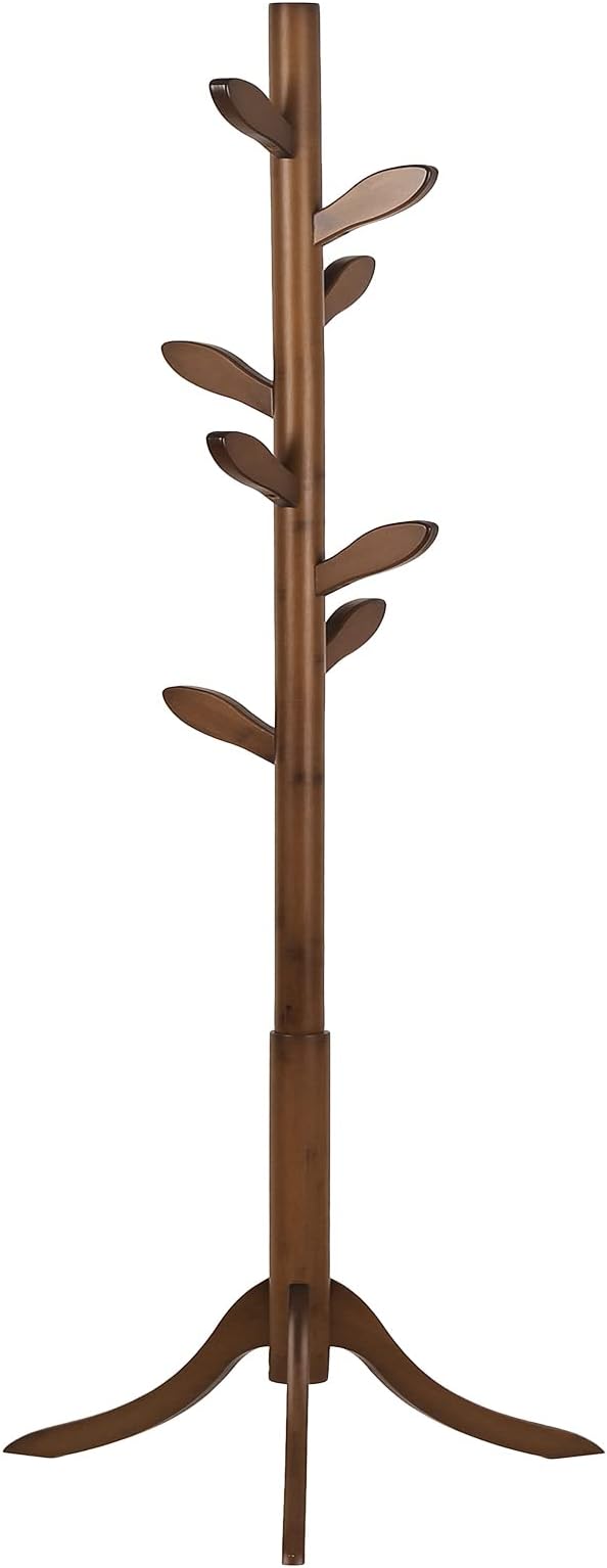 Coat Rack Freestanding Coat Tree Rack with 8 Leaf Hooks, 3-Size Height Adjustable for Adults and Younger, Clothes Hanger Stand for Jacket, Hat, Entryway, Hallway, Corner, Bedroom (Vintage Brown)-NeatNest