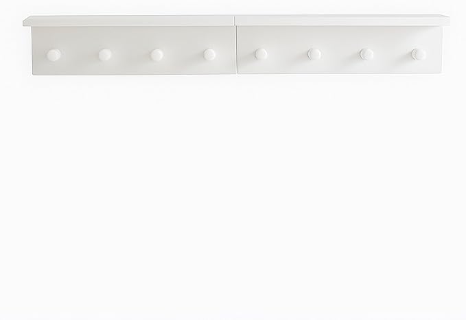 Entrance Coat Rack ，Coat Hooks, Wall-Mounted Wooden Hook Rack, Wall-Mounted Shelves are Very Suitable (White Finish-2)