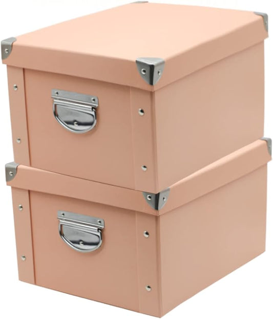 GUOZI Collapsible Storage Box, Decorative Memory Box with Lid & Metal Reinforced Corners, Cardboard File Bin with Handles, Organizer Gift Box for Keepsake Toy Photos Office Nursery Wardrobe Bookshelf-NeatNest