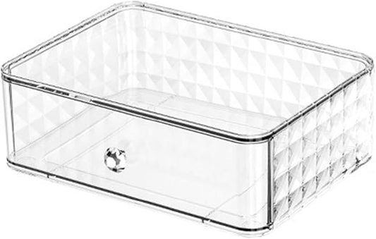 Stackable Clear Makeup Organizer Cosmetic Storage Box, Makeup Display Cases Skincare Organizer, Plastic Makeup Holder for Vanity, Bathroom, Cabinet, Desk Countertop (B)