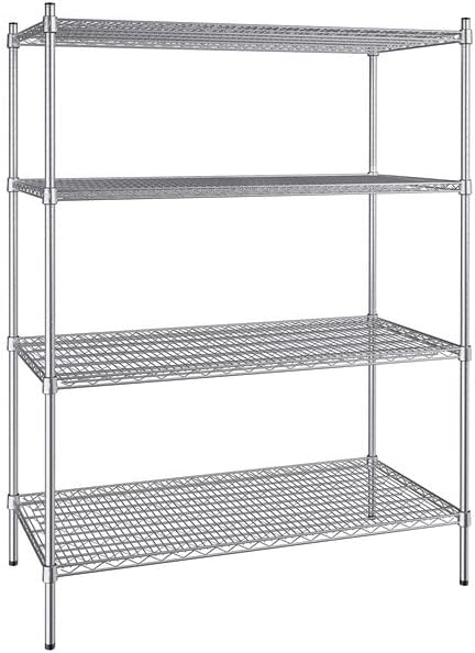 24" x 48" NSF Stainless Steel 4-Shelf Kit with 64" Posts, Heavy Duty Storage Shelving, Wire Shelving Kit, NSF Commercial Storage Rack Unit