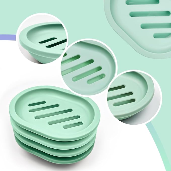 4Pcs Double-Layer Bar Soap Holder for Shower Soap Dish with Drain Soap Saver Box Container Plastic Soap Dish for Bathroom Counter,Kitchen,Toilet (Green)-NeatNest