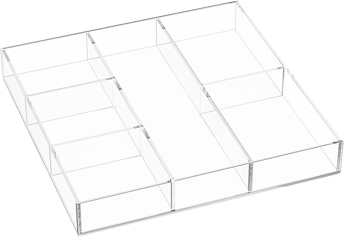 HIIMIEI Acrylic Drawer Organizer, 6 Section Clear Makeup Tray Organizer for Drawer Office Bedroom(11.8x11.8 inch)-NeatNest