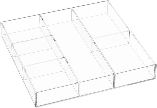 HIIMIEI Acrylic Drawer Organizer, 6 Section Clear Makeup Tray Organizer for Drawer Office Bedroom(11.8x11.8 inch)-NeatNest