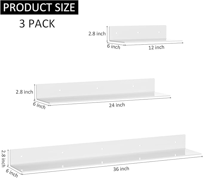 12 24 36 Inch White Wall Shelves, Long Shelf for Wall, Wide Acrylic White Floating Shelf for Living Room, Bedroom, Bathroom, Office-NeatNest