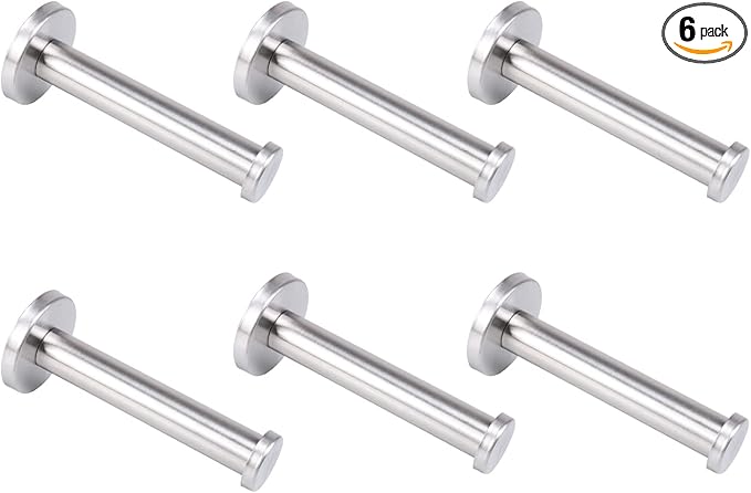 Bath Towel Hooks, 6 Pack Long Coat Hooks, Sturdy Wall Mounted Robe Hook, SUS 304 Stainless Steel Heavy Duty Clothes Hanger, Wall Towel Hooks for Bathroom Bedroom Kitchen (4 in, Brushed)