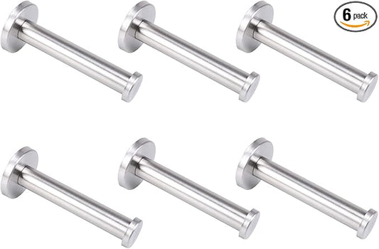 Bath Towel Hooks, 6 Pack Long Coat Hooks, Sturdy Wall Mounted Robe Hook, SUS 304 Stainless Steel Heavy Duty Clothes Hanger, Wall Towel Hooks for Bathroom Bedroom Kitchen (4 in, Brushed)