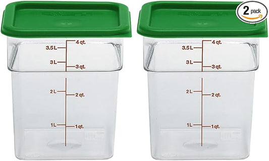 Cambro Food Storage Container with Lid (2 Pack) - Classic Series Square with Green Lid - 4 QT (Quart) - Commercial Grade for Food Prep (Clear)-NeatNest