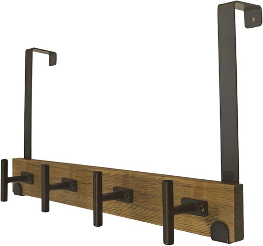 FH Classic Style Over The Door Hook Rack - Black & Brown (with 4 "T Hooks)