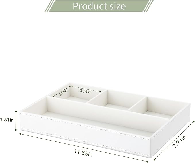 GORESE Faux Leather Valet Tray, Stackable Jewelry Trays for Dresser Table Drawer, Nightstand Organizer for Men Women, EDC Catch All Tray for Trinket, Key, Purse, Sunglass, Watch, Cologne, White-NeatNest