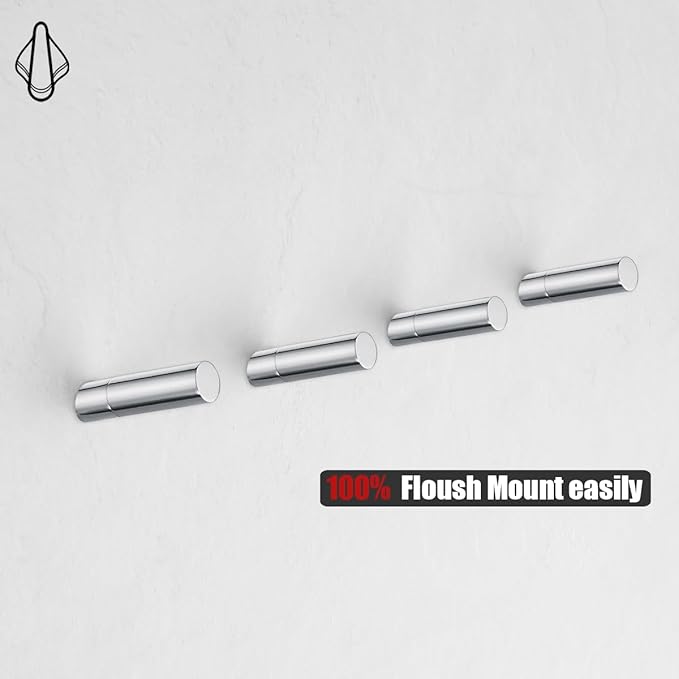 JQK Wall Hooks Chrome, 304 Stainless Steel Coat Hooks Wall Mounted for Robe Hat Clothes Hanger Towels, Polished Chrome, 4 Pack, RH120-CH-P4