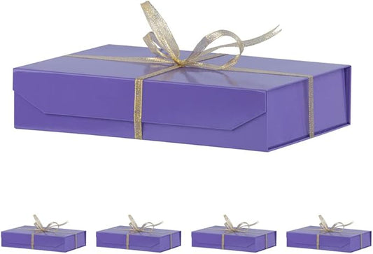 5 Pack Purple Gift Boxes with Lids Small 12 x 8 x 2.7 Inches Clothes Gift Boxes for Presents Shirt Gift Boxes with Ribbon Magnetic Gift Boxes Bulk Cute Box for Packaging (Glossy Surface)-NeatNest