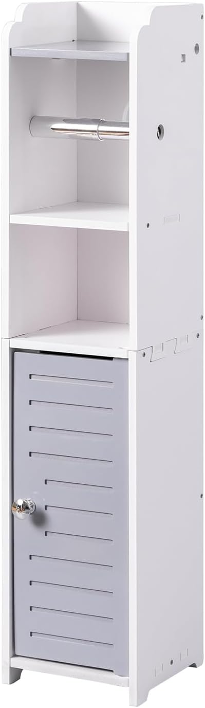 AOJEZOR Toilet Paper Holder Stand: Small Bathroom Storage Cabinet - Light Grey - White-NeatNest