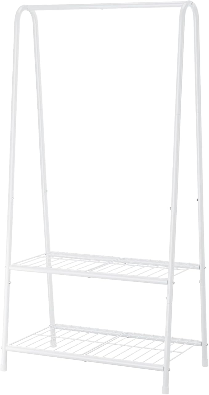 Buzowruil Metal Small Clothes Rack,Clothing Garment Rack with Double Layer Shelf for Clothes,Dress, Shoes,White-NeatNest