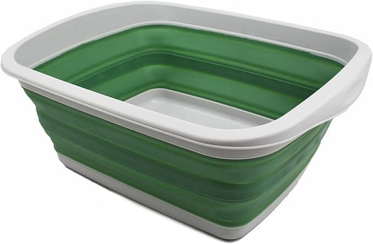 SAMMART 10L (2.6 Gallon) Collapsible Tub-Foldable Dish Tub-Portable Washing Basin-Space Saving Plastic Washtub (Grey/Dark Sea Green, 1)-NeatNest