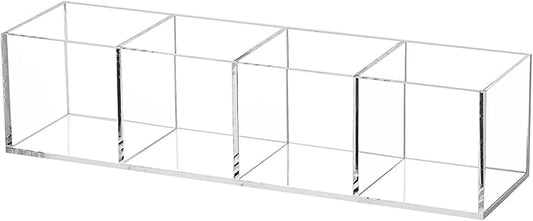 dedoot Acrylic Drawer Organizer 4-Section Clear Plastic Makeup Organizer Storage Container Acrylic Cube for Vanity Makeup Brush, Beauty Accessories-10x2.5x2.3 Inch-NeatNest