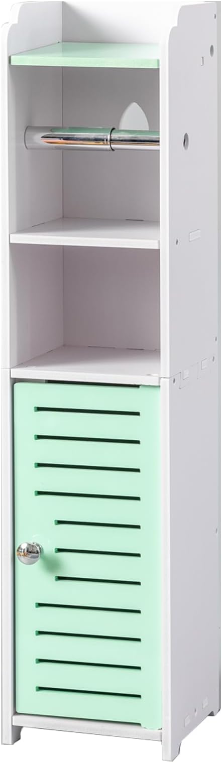 AOJEZOR Toilet Paper Holder Stand: Small Bathroom Storage Cabinet - Mint Green - White-NeatNest