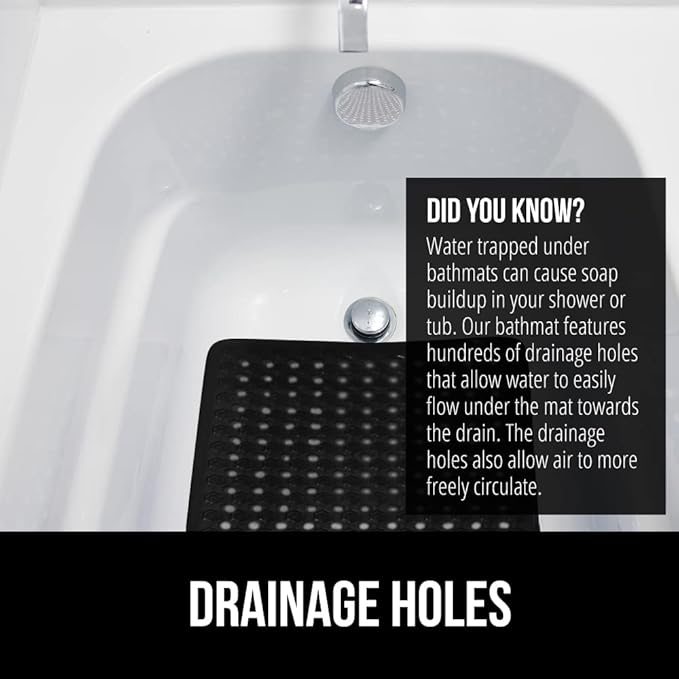 GORILLA GRIP Patented Bath Tub Shower Mat, Machine Washable Bathtub Floor Liner Mats, Suction Cups and Drain Holes to Keep Tubs Clean, Soft on Feet, Bathroom Essentials, 35x16 Inch, Black-NeatNest