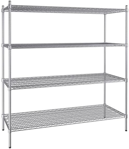 24" x 60" NSF Stainless Steel 4-Shelf Kit with 64" Posts, Heavy Duty Storage Shelving, Wire Shelving Kit, NSF Commercial Storage Rack Unit