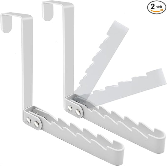 2 Pack Over The Door Hooks Hanger, Sturdy Foldable Over Door Drying Rack for Clothes, Coats, and Towels, Bedroom Bathroom, White