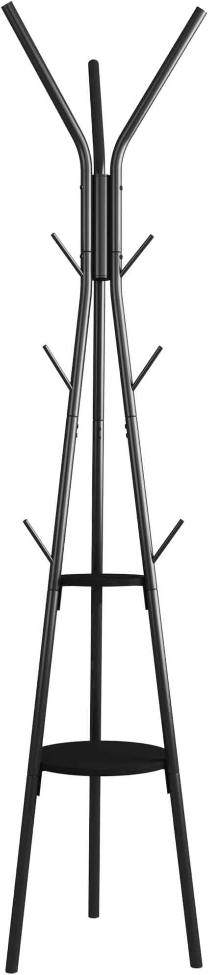 HOMEFORT Coat Rack, Coat Hanger Stand with 2 Shelves, Freestanding Hall Tree, Metal Hat Hanger with 12 Hooks for Clothes Hats and Scarves (Black)-NeatNest