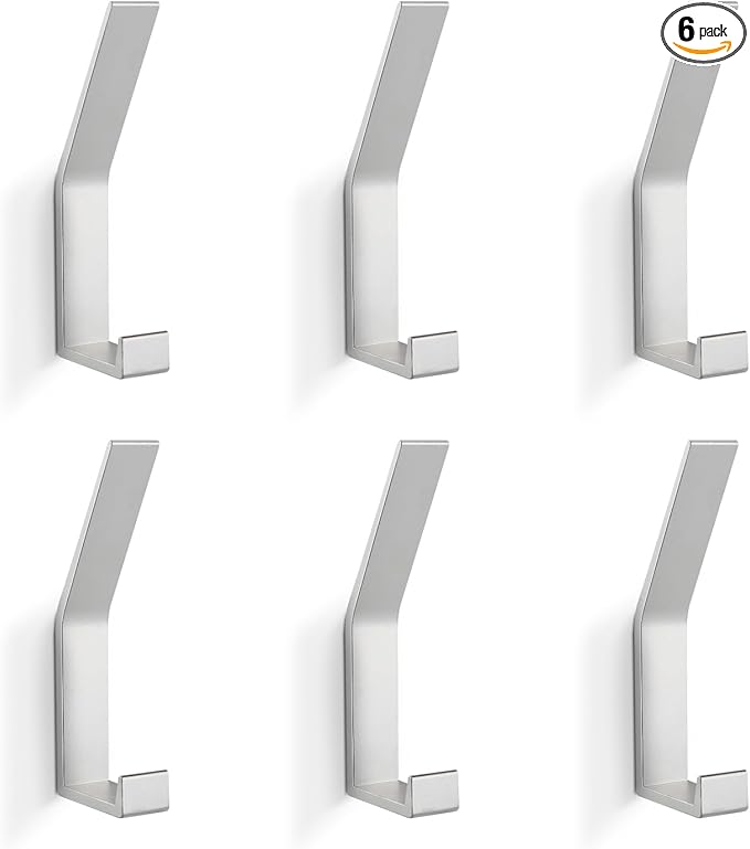 Coat Rack Hooks Wall Mounted, Silver 6Packs, Bath Towel Rope Hooks for Kitchen, Door, Cabinet, Bathroom, Foyers, Hallways, and Bedrooms-NeatNest