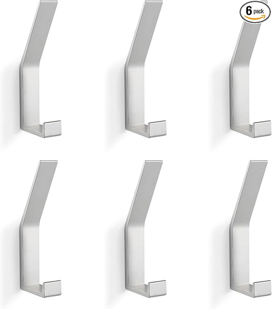 Coat Rack Hooks Wall Mounted, Silver 6Packs, Bath Towel Rope Hooks for Kitchen, Door, Cabinet, Bathroom, Foyers, Hallways, and Bedrooms-NeatNest